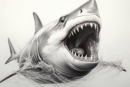 Shark drawing, shark pencil drawing vintage. Generative Ai.の素材