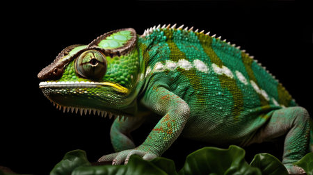 A green colored chameleon in nature. Generative Aiの素材