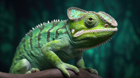 A green colored chameleon in nature. Generative Aiの素材