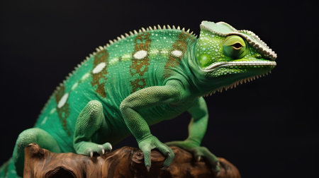 A green colored chameleon in nature. Generative Aiの素材