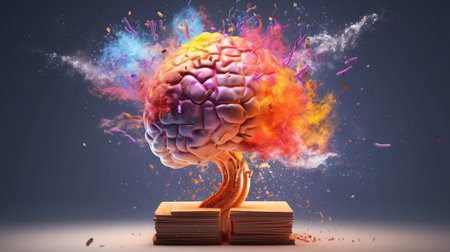 A human brain exploding with knowledge and creativity. Creative brain. Generative aiの素材