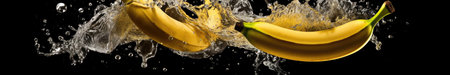 Fresh bananas falling into water with a big splash. Wide banner. Generative AIの素材