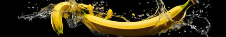 Fresh bananas falling into water with a big splash. Wide banner. Generative AIの素材