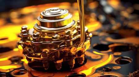 Oil wave splashing in Car engine with lubricant oil. Concept of lubricate motor oil and Gears. Generative AIの素材