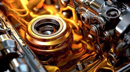 Oil wave splashing in Car engine with lubricant oil. Concept of lubricate motor oil and Gears. Generative AIの素材
