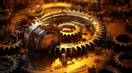 Oil wave splashing in Car engine with lubricant oil. Concept of lubricate motor oil and Gears. Generative AIの素材