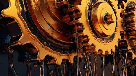 Oil wave splashing in Car engine with lubricant oil. Concept of lubricate motor oil and Gears. Generative AIの素材