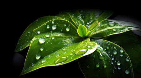 Ai. Water drop. fresh green leaf with water drop. Generative AI.の素材