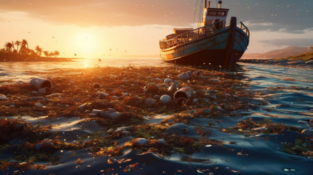 Garbage in ocean. Environment concept. environmental protection concept. Generetive AIの素材