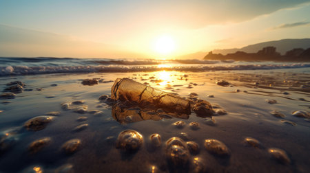 Old plastic bottle in ocean. environmental protection concept. Generetive AIの素材