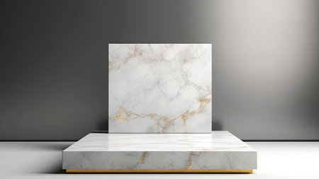 Empty podium of Clean white marble display stand for luxury product advertising. Generative Aiの素材