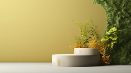 Empty podium of Natural placement stand spring and summer concept. Generative Ai.の素材
