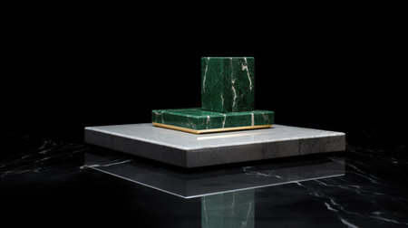 Empty podium of Marble Christmas Podium For Merchandise And Stock Display. Generative Aiの素材