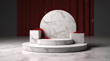 Empty podium of Marble Christmas Podium For Merchandise And Stock Display. Generative Aiの素材