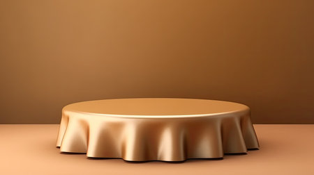 Empty podium or Round pedestal decorated with satin fabric for awarding or displaying products. Generative Ai.の素材