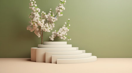 Empty podium of Natural placement stand spring and summer concept. Generative Ai.の素材