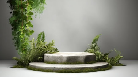 Empty podium of Natural placement stand spring and summer concept. Generative Ai.の素材