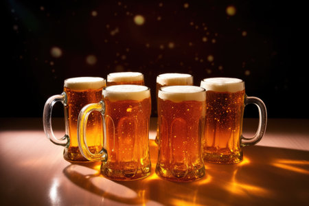 Cheers Beer Mugs ! Clink glasses. Generative AIの素材