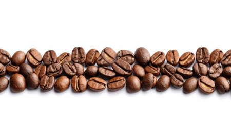 Panoramic of Coffee beans border isolated on white background free space. Generative aiの素材