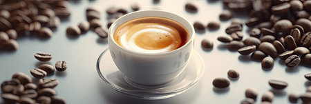 Top view, hot espresso and coffee bean on white background. Generative aiの素材