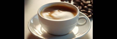 Top view, hot espresso and coffee bean on white background. Generative aiの素材
