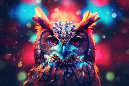 An Owl with colorful paint. Generative aiの素材