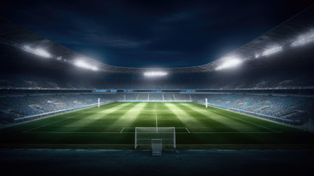Football Arena. Sports stadium with lights background. Generative Aiの素材