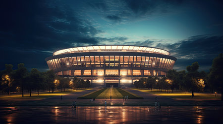 Football Arena. Sports stadium with lights background. Generative Aiの素材