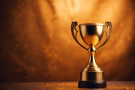 A champion trophy on golden background. Generative Aiの素材