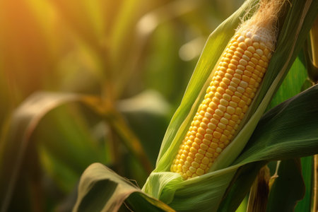 Corn cob in corn field. Generative Aiの素材