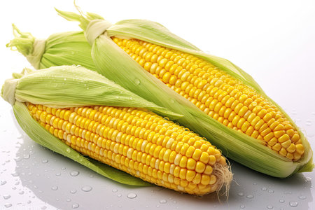 Fresh sweetcorn isolated on white background. Generative Aiの素材