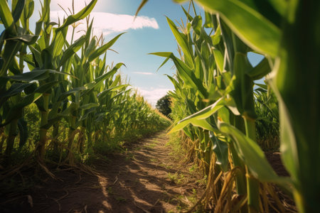 Agriculture, Growing sweetcorn in field. Generative Aiの素材