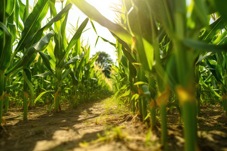 Agriculture, Growing sweetcorn in field. Generative Aiの素材