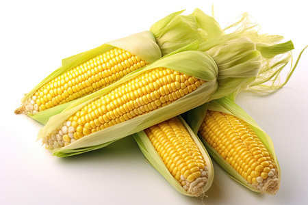 Fresh sweetcorn isolated on white background. Generative Aiの素材