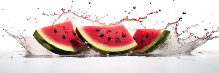 Watermelon and juice splash isolated on white background. Generative Aiの素材