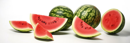 Set of watermelon and sliced watermelon isolated on white background. Generative Aiの素材