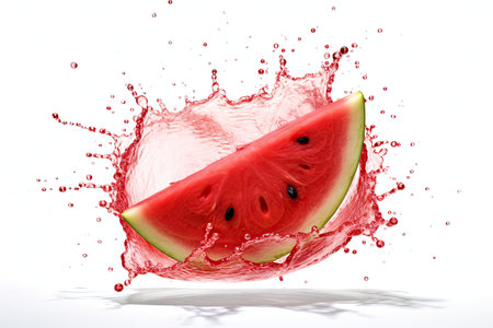 Watermelon and juice splash isolated on white background. Generative Aiの素材