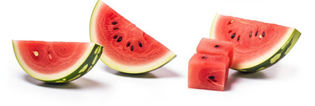 Set of watermelon and sliced watermelon isolated on white background. Generative Aiの素材