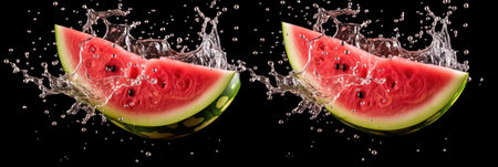 Watermelon and juice splash isolated on background. Generative Aiの素材