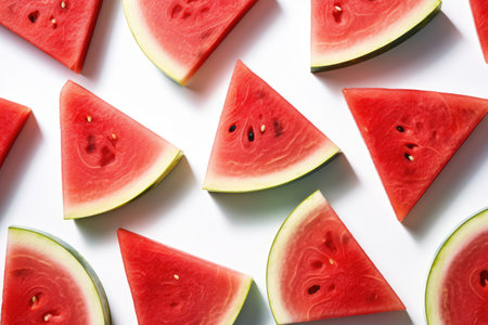 Pattern of sliced watermelon isolated on white background.の素材