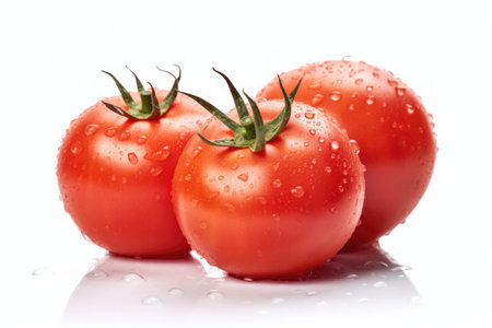 Fresh tomatos with water droplets isolated on white background. Generative Aiの素材