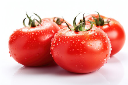 Fresh tomatos with water droplets isolated on white background. Generative Aiの素材