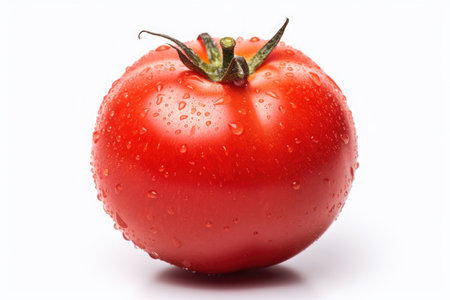 Fresh tomato with water droplets isolated on white background. Generative Aiの素材