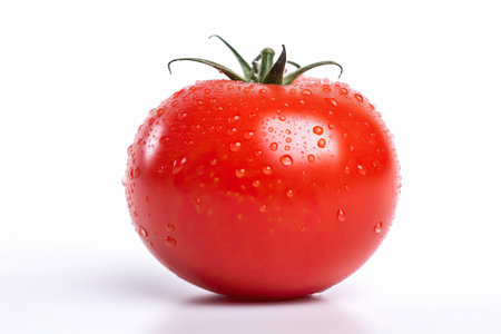 Fresh tomato with water droplets isolated on white background. Generative Aiの素材