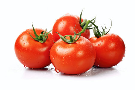 Fresh tomatos with water droplets isolated on white background. Generative Aiの素材