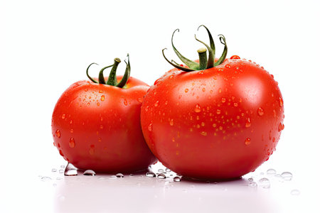Fresh tomatos with water droplets isolated on white background. Generative Aiの素材