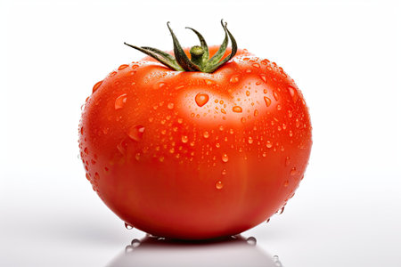 Fresh tomato with water droplets isolated on white background. Generative Aiの素材