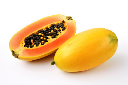 ripe papaya and sliced papaya isolated on white background. Generative Aiの素材