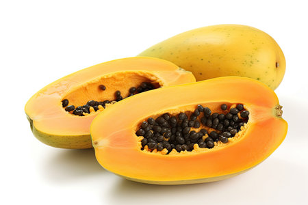 ripe papaya and sliced papaya isolated on white background. Generative Aiの素材