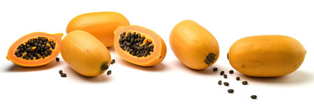 Set of papaya and sliced papaya isolated on white background. Generative Aiの素材